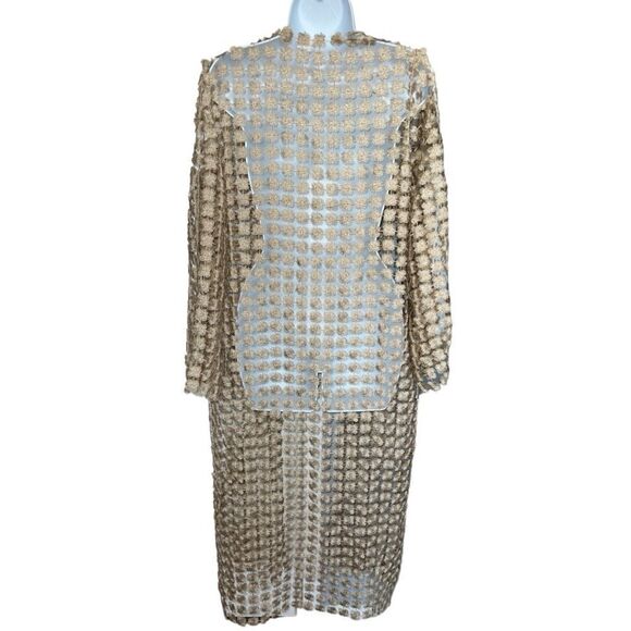 QUII Long Cardigan Lurex Floral Net Duster Cover Up Gold Color Size S - Picture 4 of 7